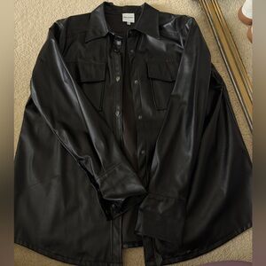 Skylar + Madison Black Leather Shirt Jacket